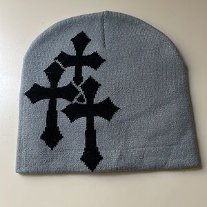 Gray Beanie with Black Crosses